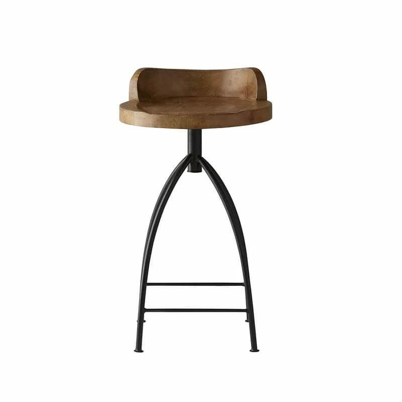 Low Back Rest Wooden Top And Iron Base Stool Low Back Rest Wooden Top And Iron Base Stool
