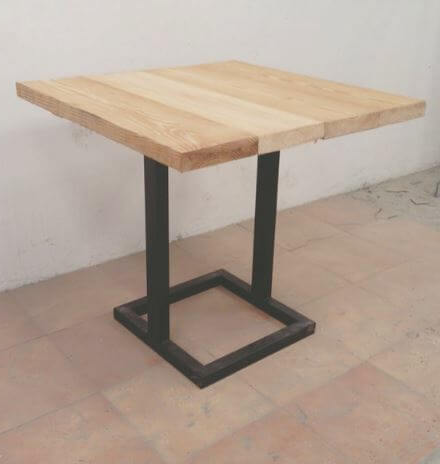 Metal Base Wooden Top Dining Table, Wood Bar Top Dining Table